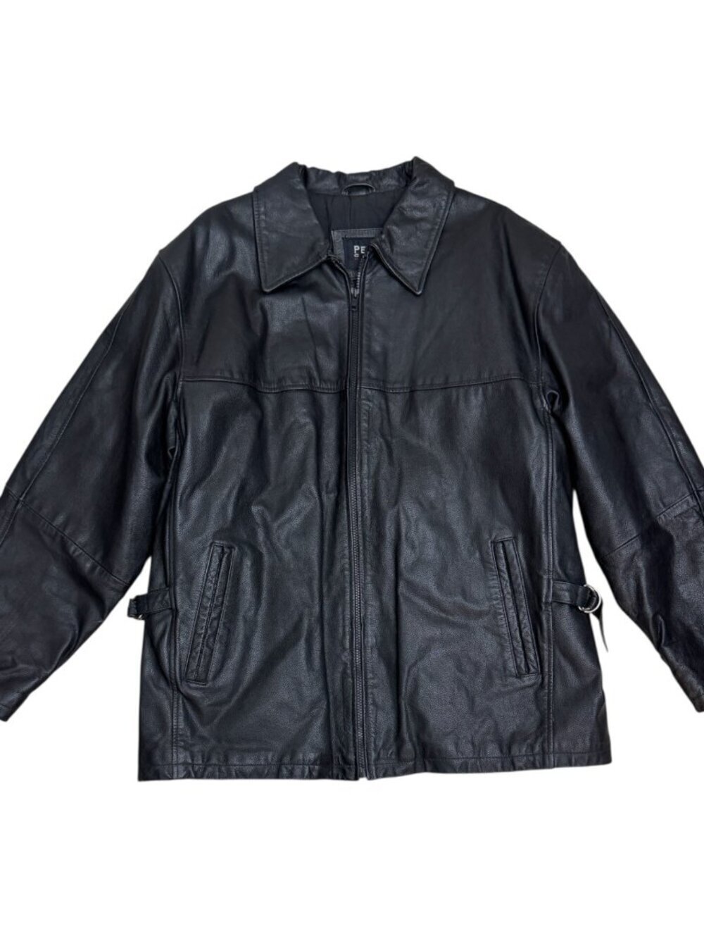 PELLE CUIR Vintage Genuine Leather Black Casual Heavy Jacket Coat Mens Large